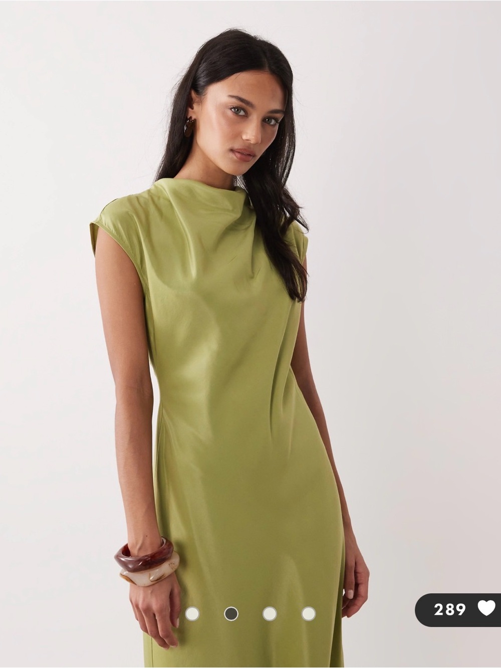 Nobody's Child Eden satin cap sleeve cowl neck maxi dress in olive - Picture 3 of 10